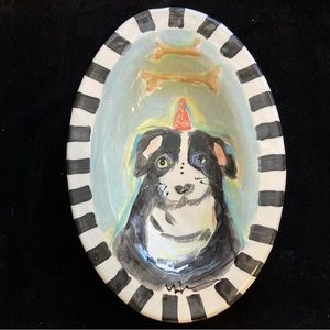 Handmade Ceramic Oval Serving Tray “Dog Dreams ” 12”x8”Original Design